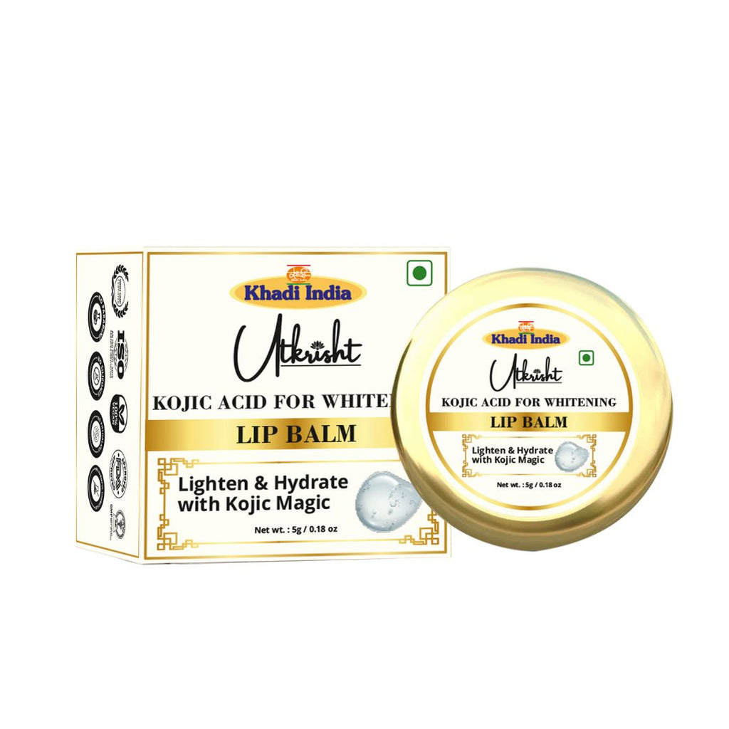 Utkrisht Khadi Kojic Acid Lip Balm – Pigmentation Lightening & Brightening for Dark Lips with Shea Butter & Vitamin E - 5gm