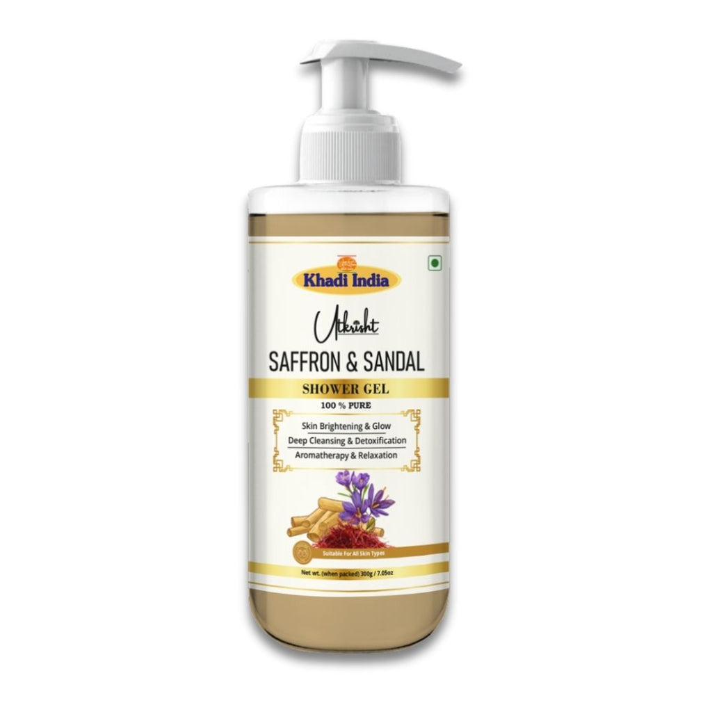 Utkrisht Khadi Saffron & Sandal Shower Gel – Ayurvedic Body Wash for Radiant & Glowing Skin- 300ml