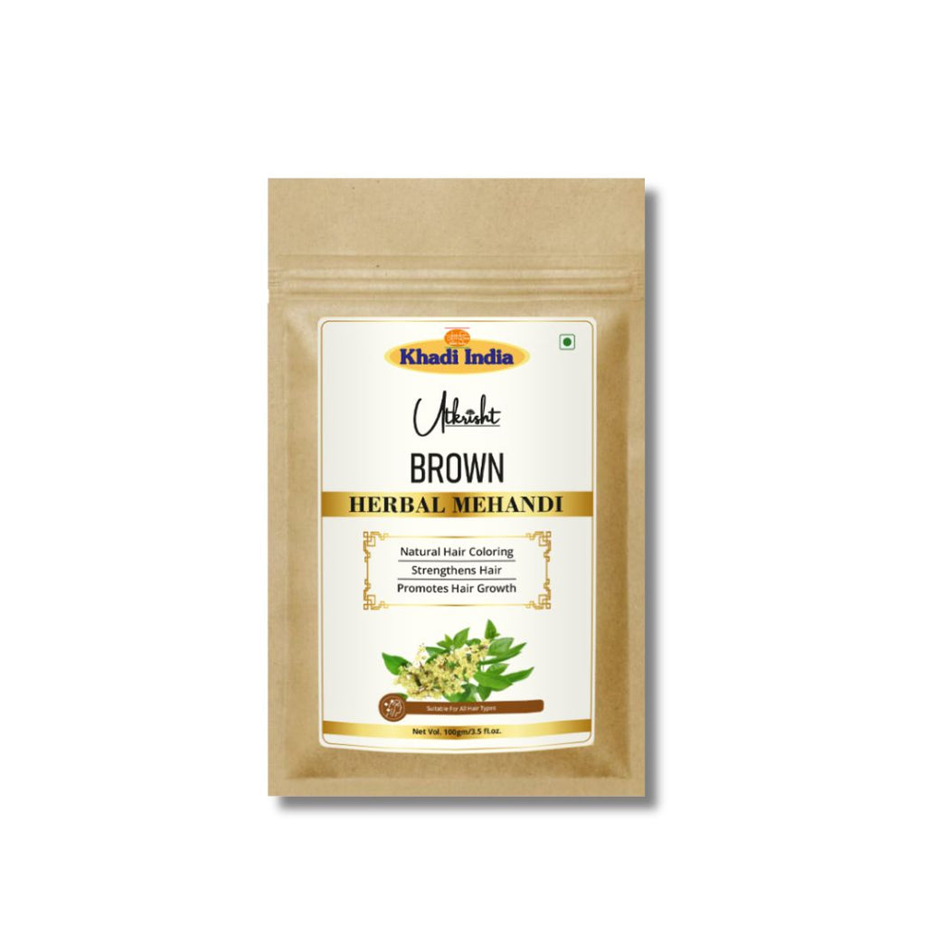 Utkrisht Khadi Brown Herbal Mehndi – Natural Henna Blend for Soft Brown Hair Colour & Deep Conditioning-80gm