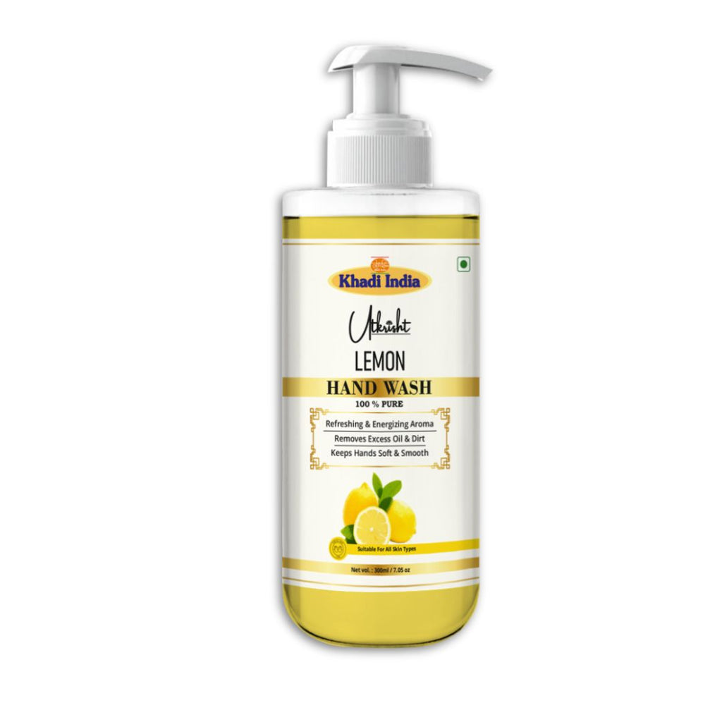 Utkrisht Khadi Lemon Handwash – Antibacterial Liquid Cleanser for Germ-Free, Fresh & Soft Hands-300ml