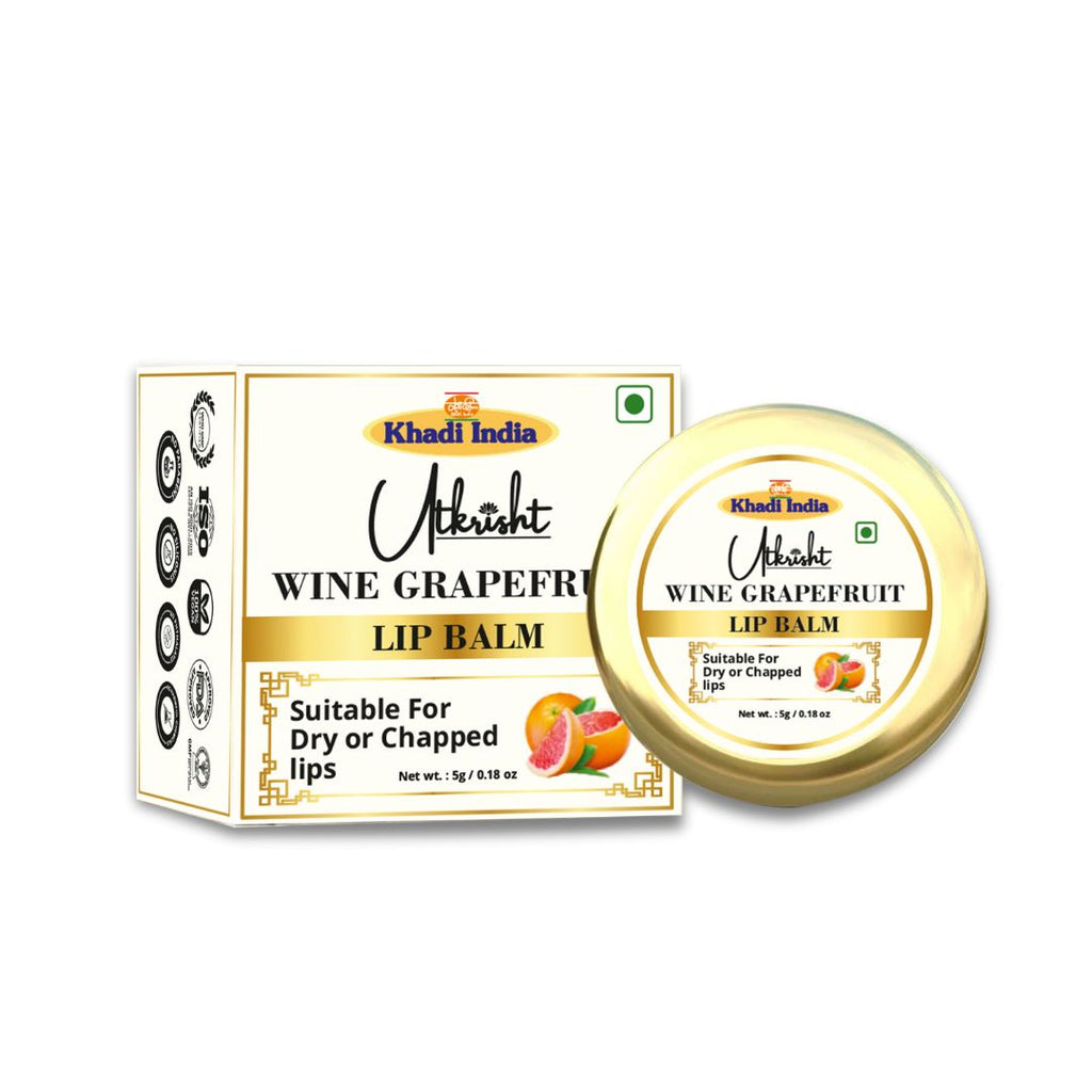Utkrisht Khadi Wine & Grapefruit Lip Balm – Natural Tint & Hydration with Antioxidants for Soft, Pink Lips - 5g