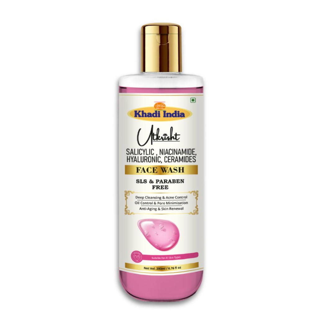 Utkrisht Khadi Salicylic Acid, Niacinamide, Hyaluronic Acid & Ceramide Face Wash – Acne Control & Hydrating Cleanser- 200ml