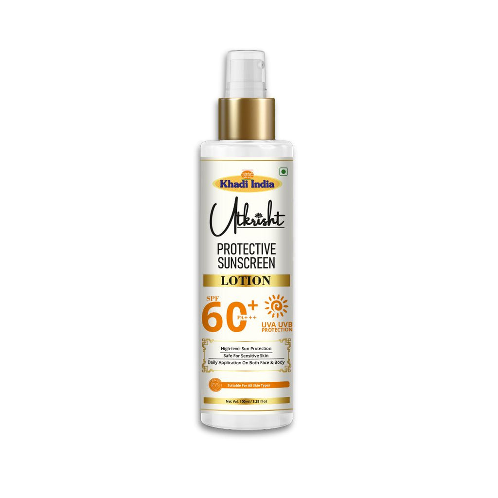 Utkrisht Khadi SPF 60 Sunscreen Lotion – Ultra Protection Against UVA/UVB – Herbal, Non-Greasy, Water-Resistant-100ml