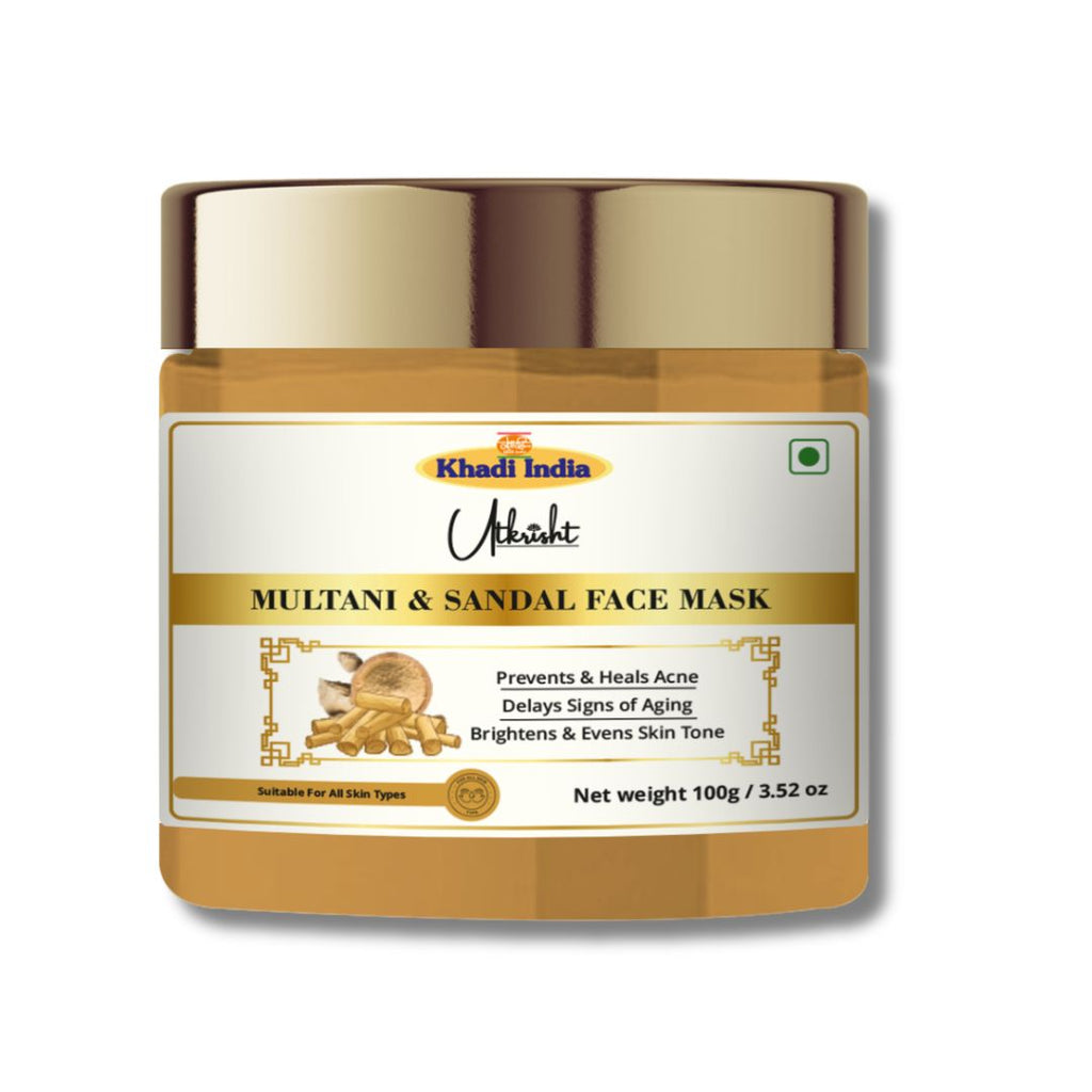 Utkrisht Khadi Multani Mitti & Sandalwood Face Mask – Deep Cleansing & Skin Cooling Ayurvedic Clay Mask (100g)