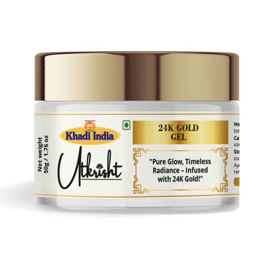 Utkrisht Khadi 24K Gold Face Gel – Radiance Boosting & Anti-Aging Gel with Real Gold Particles - 50gm
