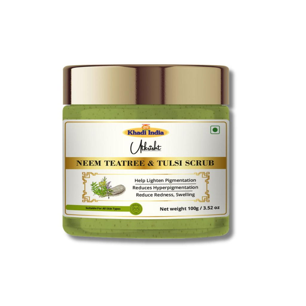 Utkrisht Khadi Neem, Tea Tree & Tulsi Face Scrub 100 gm – Herbal Exfoliator for Clear & Healthy Skin