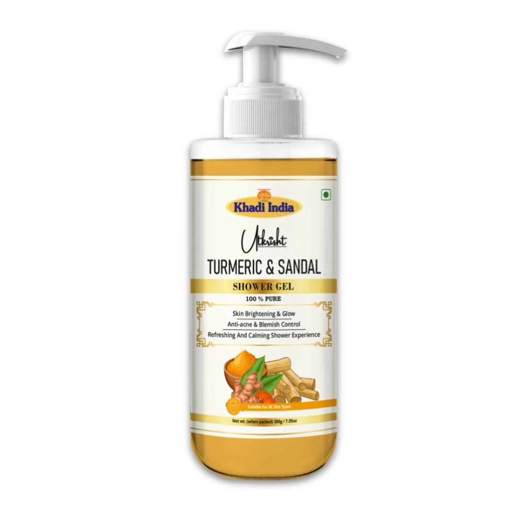 Utkrisht Khadi Turmeric & Sandal Shower Gel – Ayurvedic Body Wash for Glowing & Clear Skin- 300ml