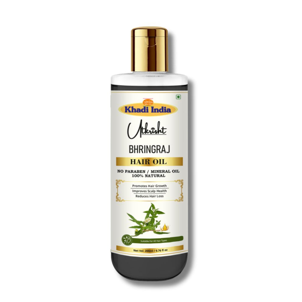 Utkrisht Khadi Bhringraj Hair Oil – Ayurvedic Hair Growth & Hair Fall Control Oil for Stronger, Healthier Hair – 200ml