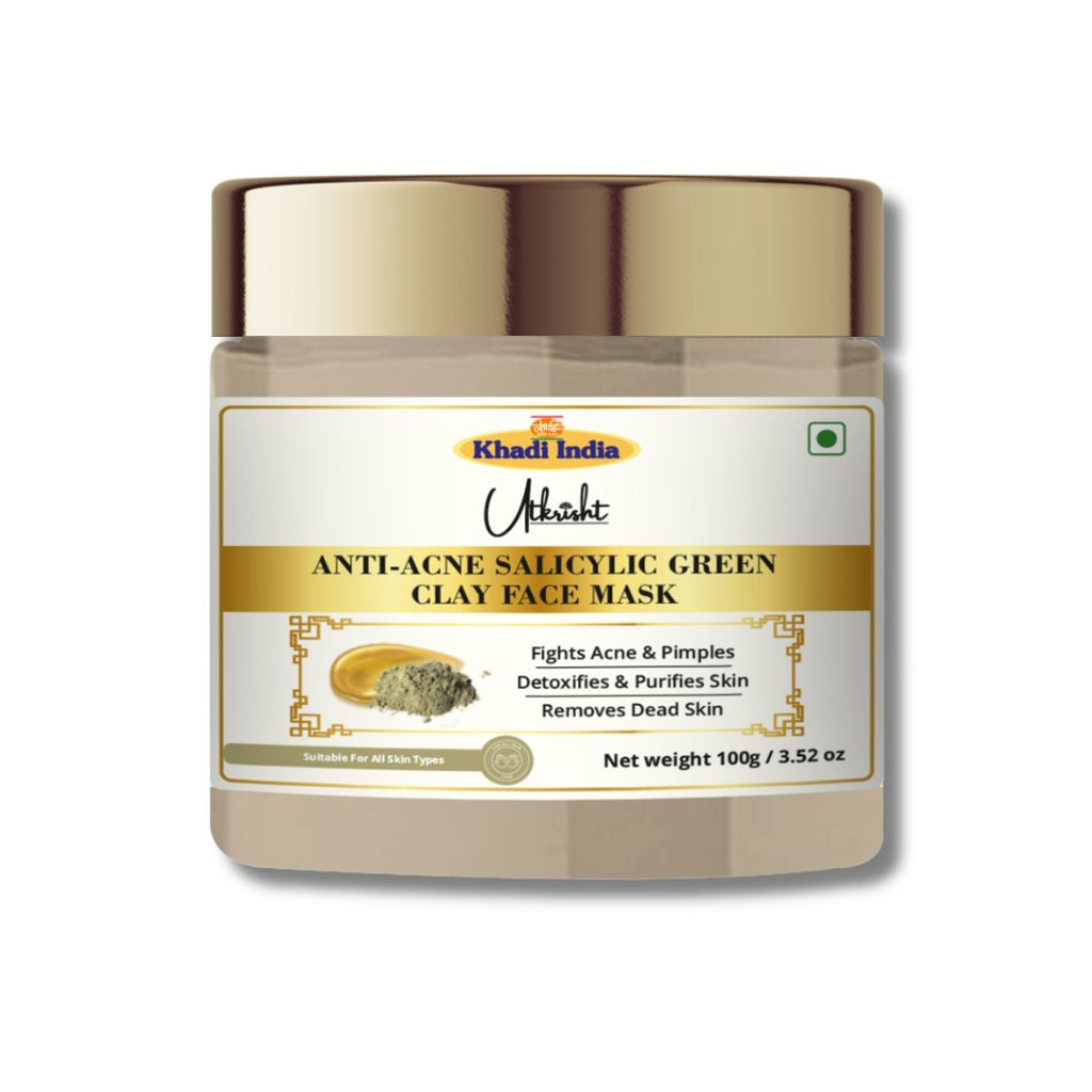Utkrisht Khadi Anti-Acne Green Clay Face Mask with Salicylic Acid – Deep Pore Cleansing & Oil Control (100g)