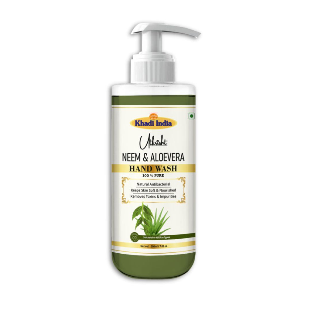 Utkrisht Khadi Neem & Aloe Vera Handwash – Antibacterial & Hydrating Herbal Cleanser for Germ-Free, Soft Hands-300ml