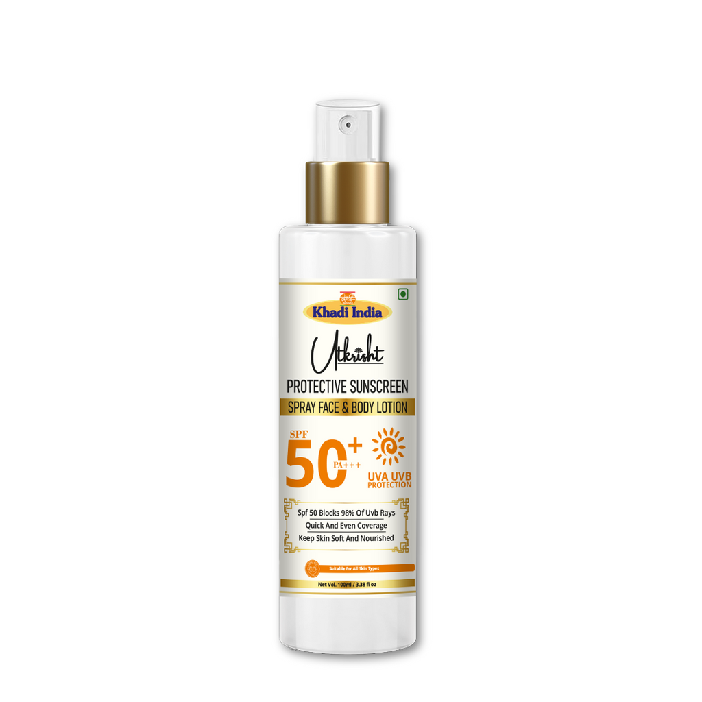 Utkrisht Khadi SPF 50 Spray Sunscreen Lotion – Broad Spectrum UVA/UVB Protection – Lightweight, Non-Greasy -100ml