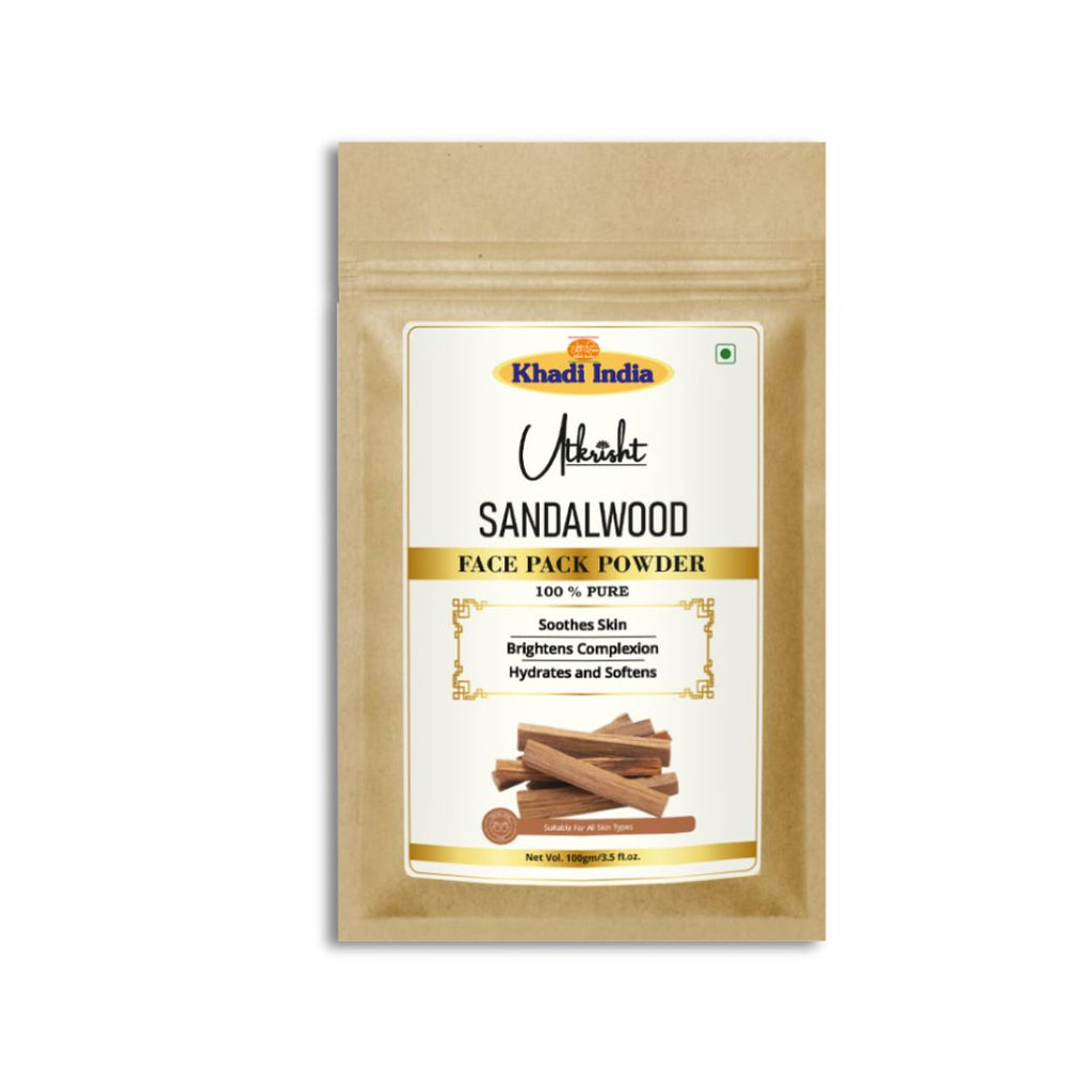 Utkrisht Khadi Sandalwood Face Pack Powder – Cooling & Brightening Herbal Mask for Clear Skin - 100gm