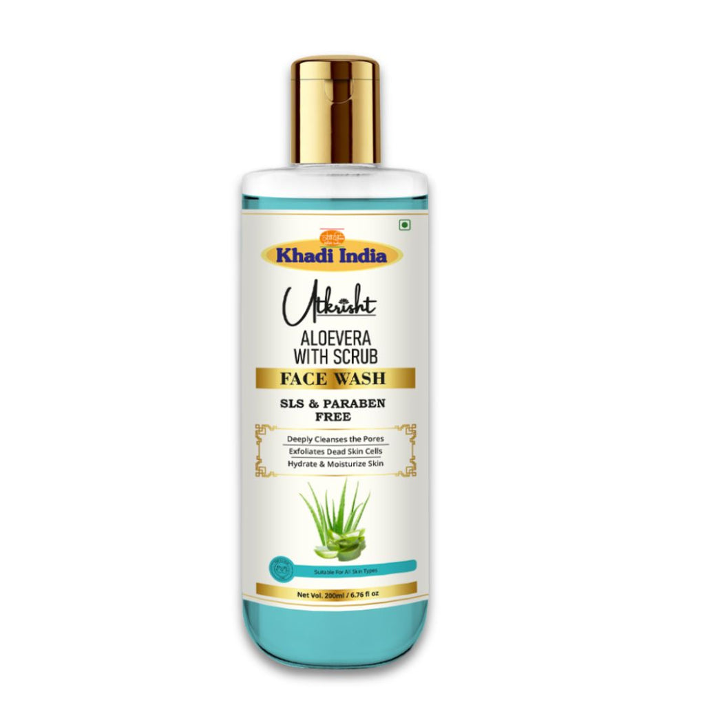 Utkrisht Khadi Aloe Vera Scrub Face Wash – Gentle Exfoliating & Hydrating Cleanser for Glowing Skin- 200ml