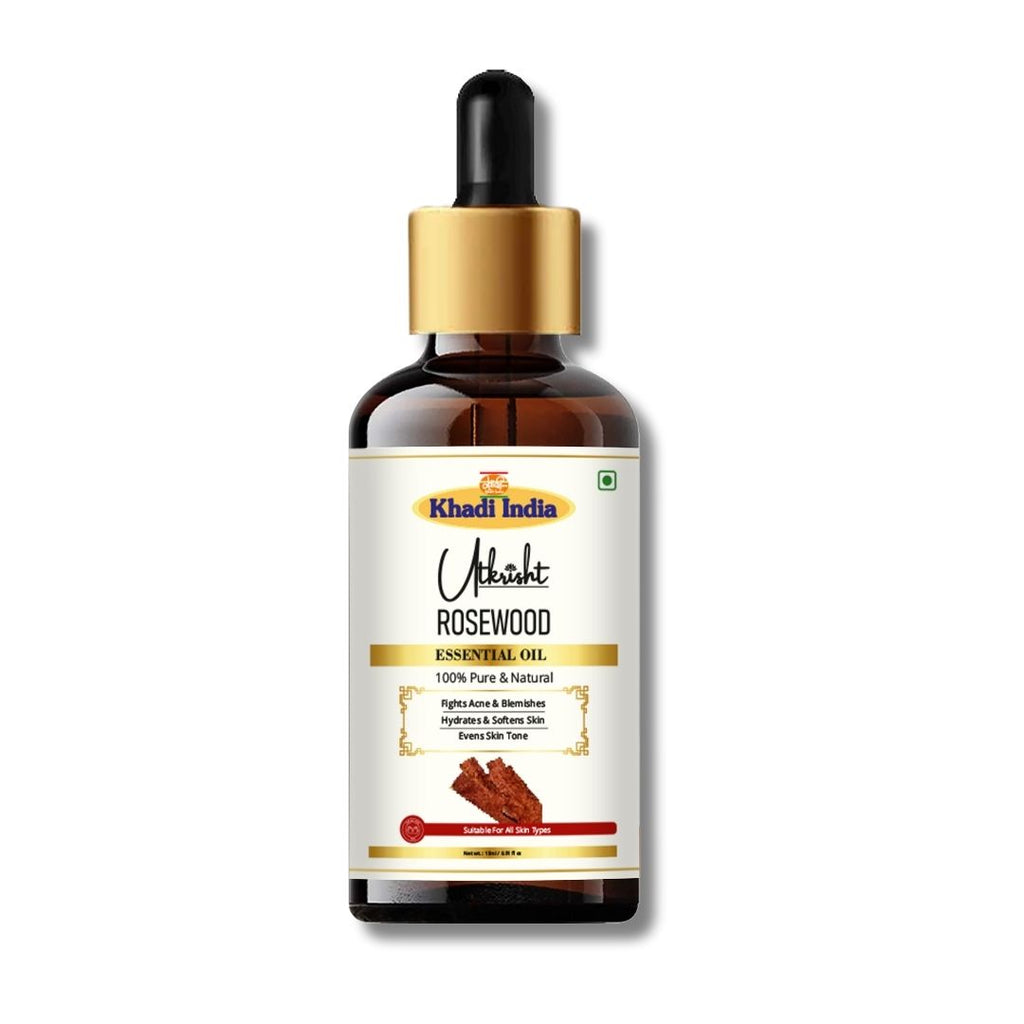 Utkrisht Khadi Rosewood Essential Oil – 100% Pure & Natural | Soothing Woody Aroma for Aromatherapy & Skin Care - 15ml