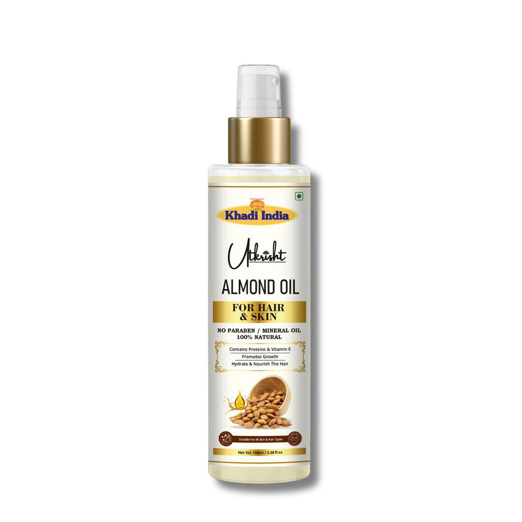 Utkrisht Khadi Almond Hair & Skin Care Oil – 100% Pure & Natural Nourishing Oil for Healthy Hair & Glowing Skin - 100ml