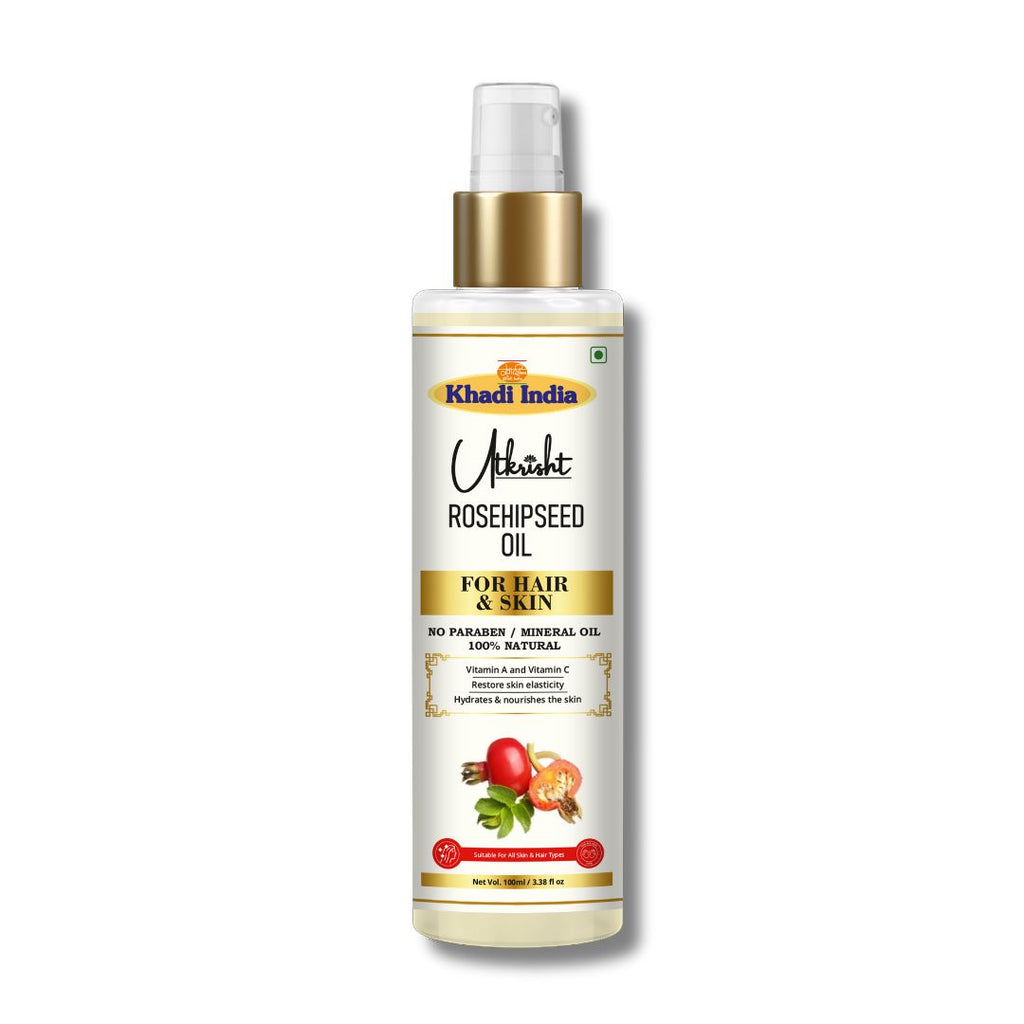 Utkrisht Khadi Rosehip Seed Hair & Skin Care Oil – 100% Pure Cold-Pressed Oil for Radiant Skin & Strong Hair
