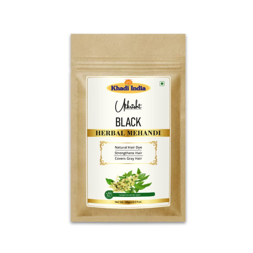 Utkrisht Khadi Black Herbal Mehndi – 100% Natural Henna-Indigo Blend for Rich Black Hair Colour & Deep Conditioning - 80gm