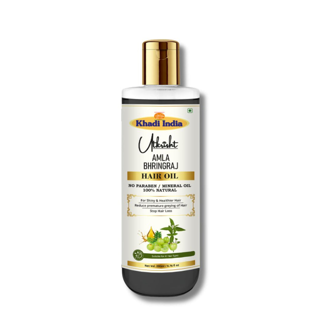 Utkrisht Khadi Amla & Bhringraj Hair Oil – Ayurvedic Hair Strengthening & Growth Oil for Hair Fall Control – 200ml